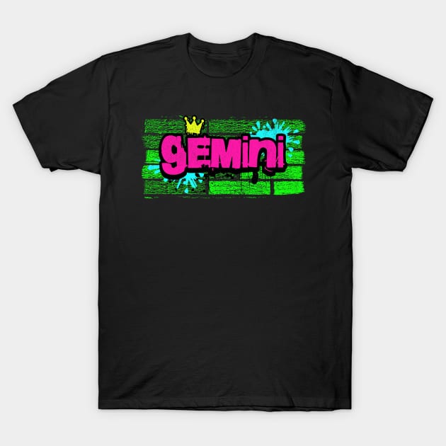 Gemini Retro Graffiti 80s Zodiac Birthday June May Astrology T-Shirt by Lavender Celeste
